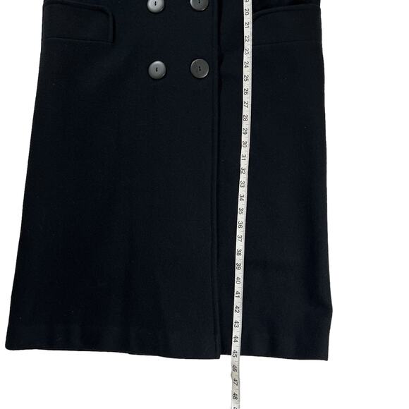 Dark Navy Wool Blend Coat Size 8 Leather Accents Lined Double Breast Long Vtg - Picture 15 of 15